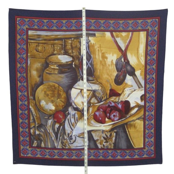 Art Still Life Scarf Square Synthetic 34 in Blue Apples Border - Picture 2 of 7
